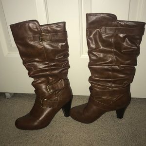 Brown Leather High Heel Boots Womens 7.5